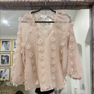 Calypso St. Barth Beige Floral Textured Blouse